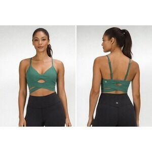 Lululemon V-Neck Crossover Underband Bra Cascadia Green LW2EISS Size 6 NEW